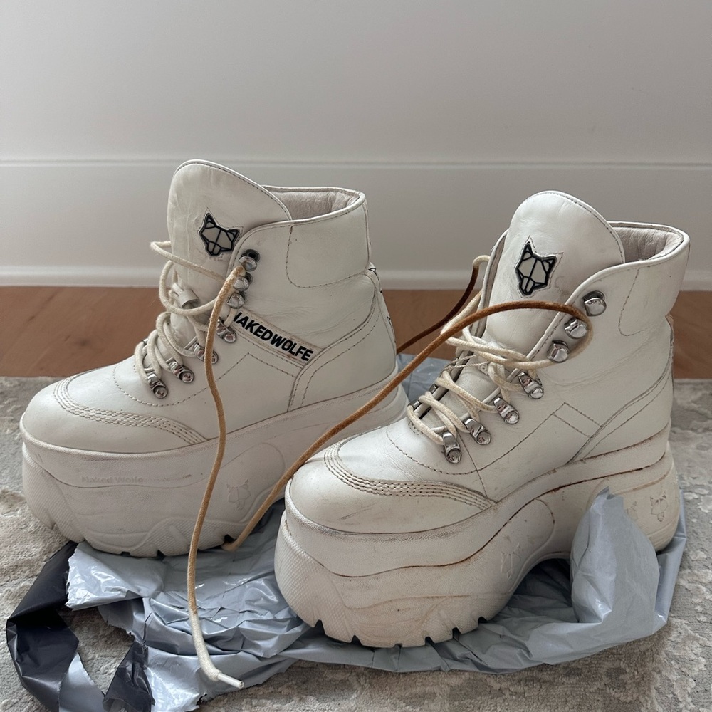 Naked Wolfe Women's White Spike Leather 2.0 Platform Boot Sneakers